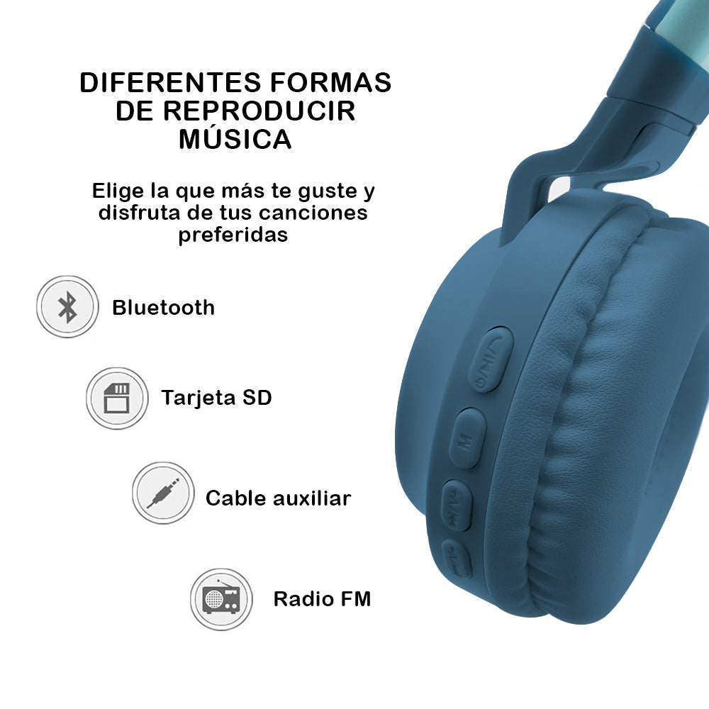 Audífonos Diadema Orejas Gato Bluetooth Luces Inalámbricos JR-028