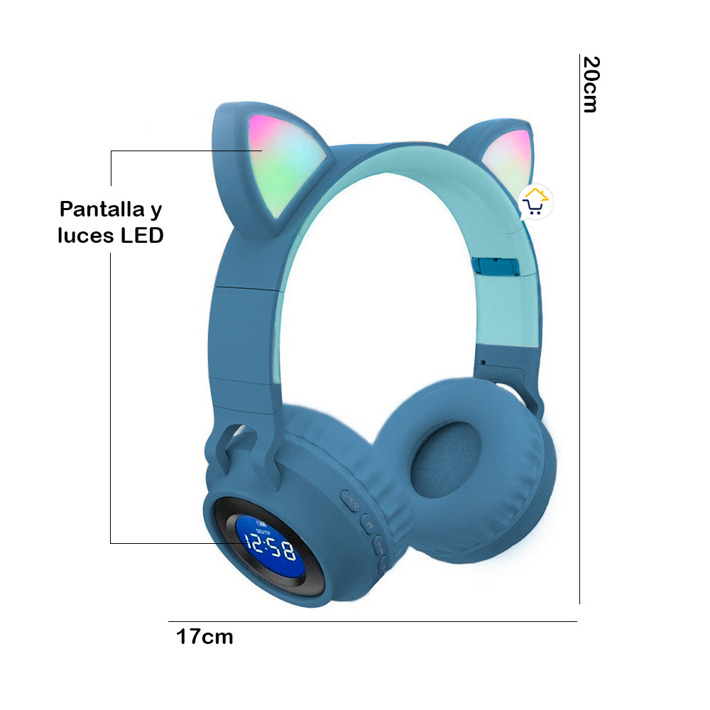 Audífonos Diadema Orejas Gato Bluetooth Luces Inalámbricos JR-028